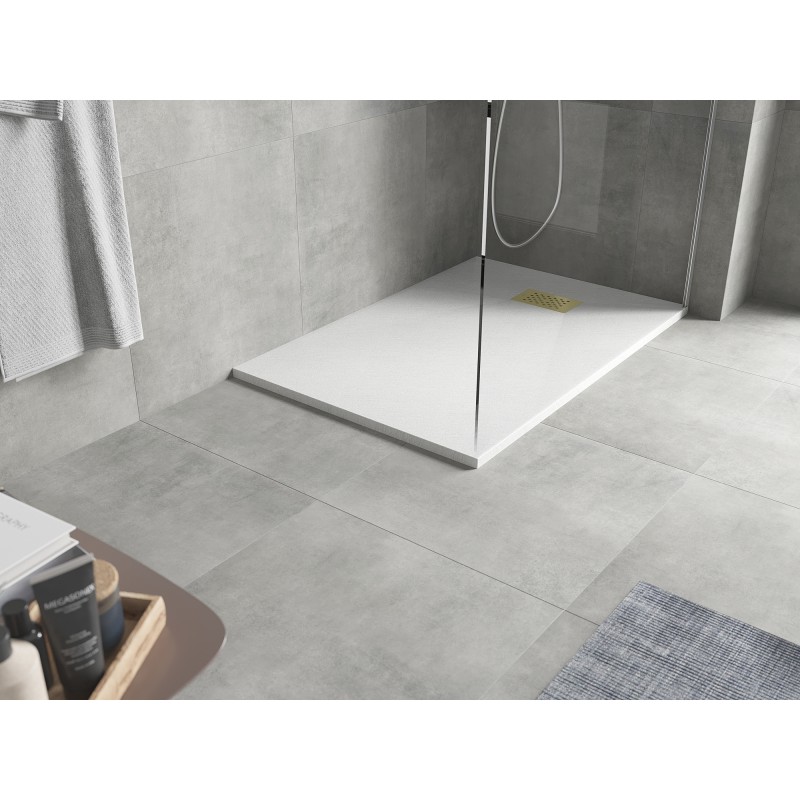 Mexen Hugo receveur de douche rectangulaire SMC 110 x 70 cm, blanc, cache doré - 42107011-G