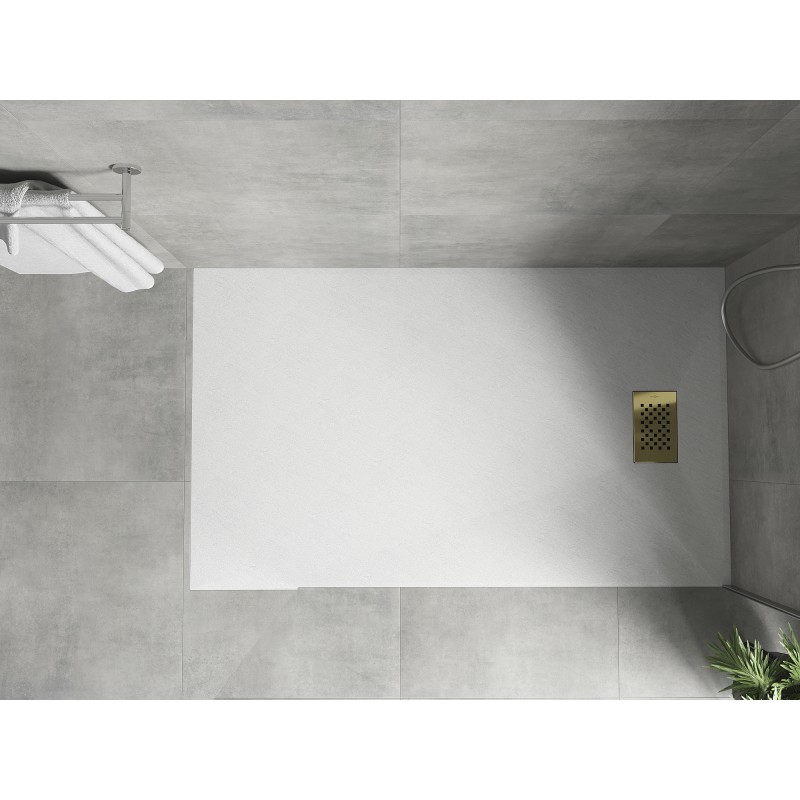 Mexen Hugo receveur de douche rectangulaire SMC 150 x 70 cm, blanc, cache doré - 42107015-G