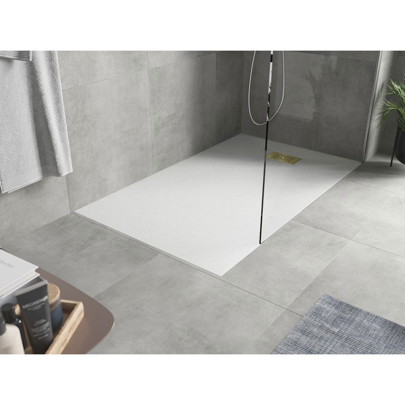 Mexen Hugo receveur de douche rectangulaire SMC 160 x 70 cm, blanc, cache doré - 42107016-G