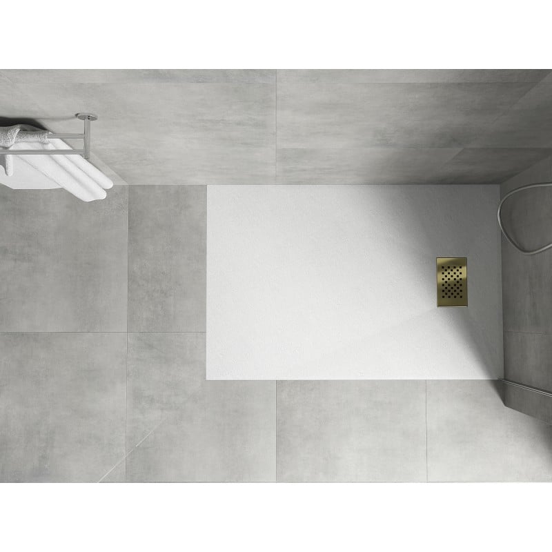 Mexen Hugo receveur rectangulaire SMC 130 x 80 cm, blanc, cache-douche doré - 42108013-G