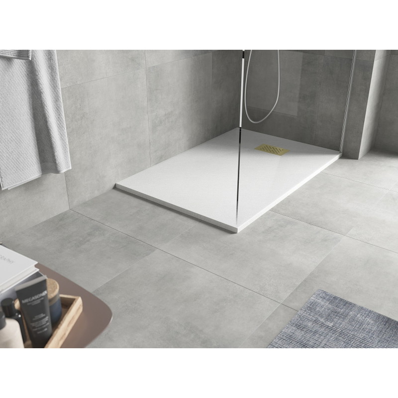 Mexen Hugo receveur rectangulaire SMC 120 x 80 cm, blanc, cache doré - 42108012-G