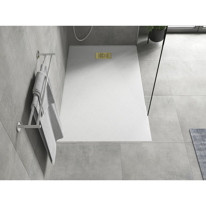 Mexen Hugo receveur de douche rectangulaire SMC 140 x 80 cm, blanc, cache dorée - 42108014-G