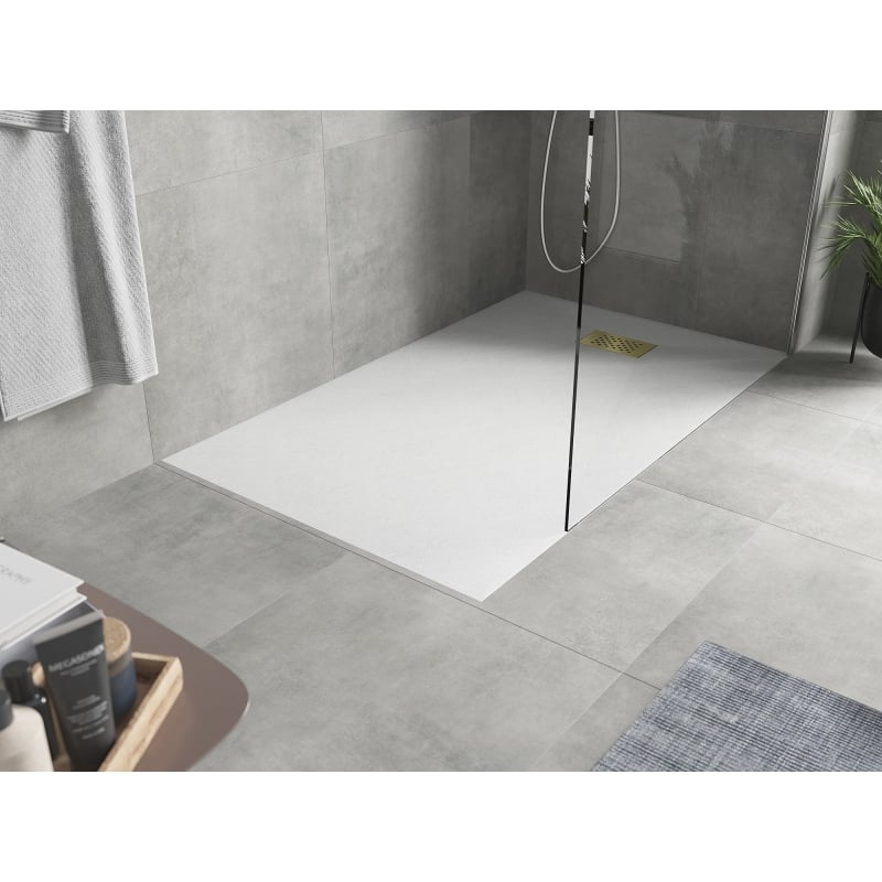 Mexen Hugo receveur de douche rectangulaire SMC 140 x 80 cm, blanc, cache dorée - 42108014-G