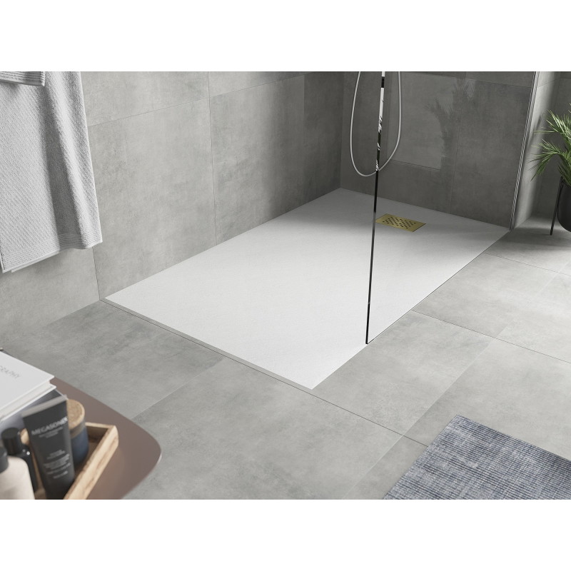 Mexen Hugo receveur de douche rectangulaire SMC 150 x 80 cm, blanc, cache doré - 42108015-G