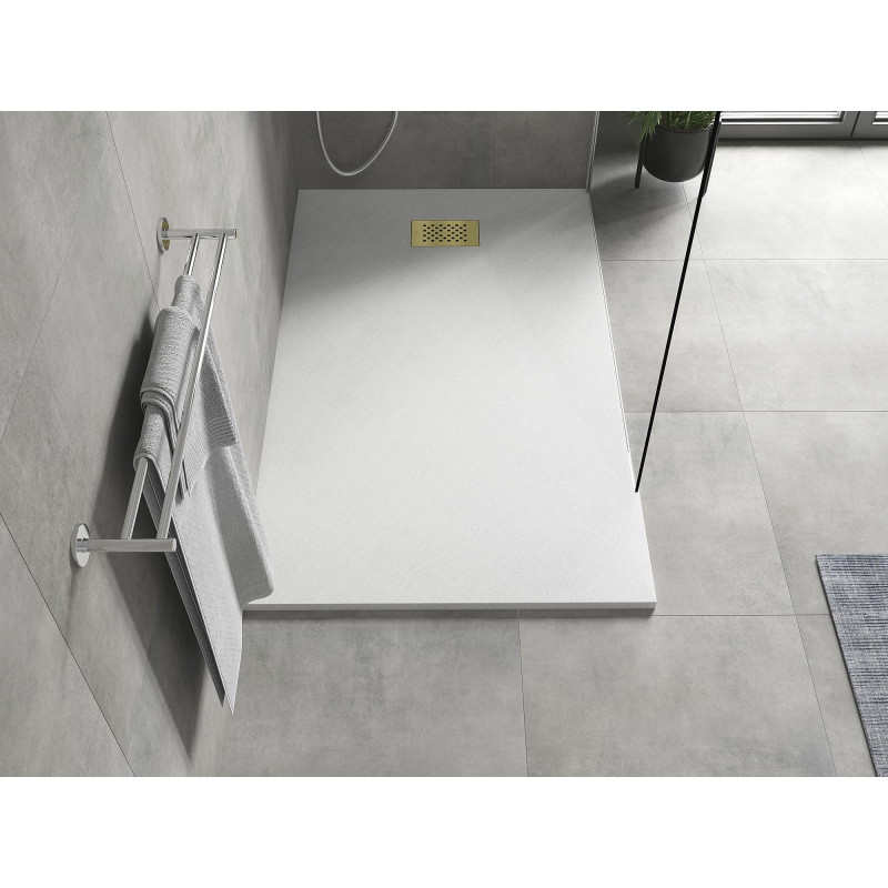 Mexen Hugo receveur de douche rectangulaire SMC 140 x 80 cm, blanc, cache dorée - 42108014-G