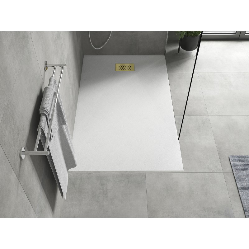 Mexen Hugo receveur rectangulaire SMC 150 x 80 cm, blanc, cache doré - 42108015-G