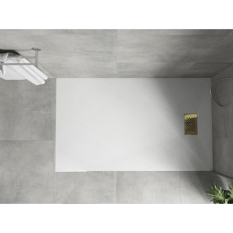 Mexen Hugo receveur de douche rectangulaire SMC 160 x 80 cm, blanc, cache-douche doré - 42108016-G