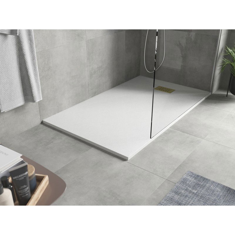 Mexen Hugo receveur de douche rectangulaire SMC 150 x 90 cm, blanc, cache doré - 42109015-G