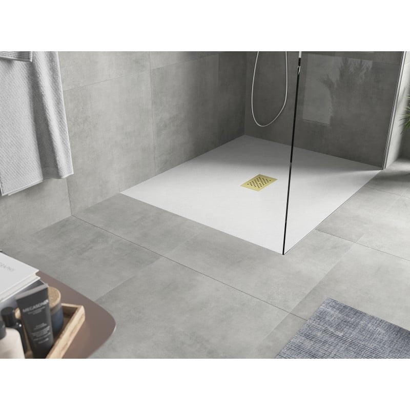 Mexen Hugo receveur de douche rectangulaire SMC 140 x 100 cm, blanc, cache doré - 42101014-G