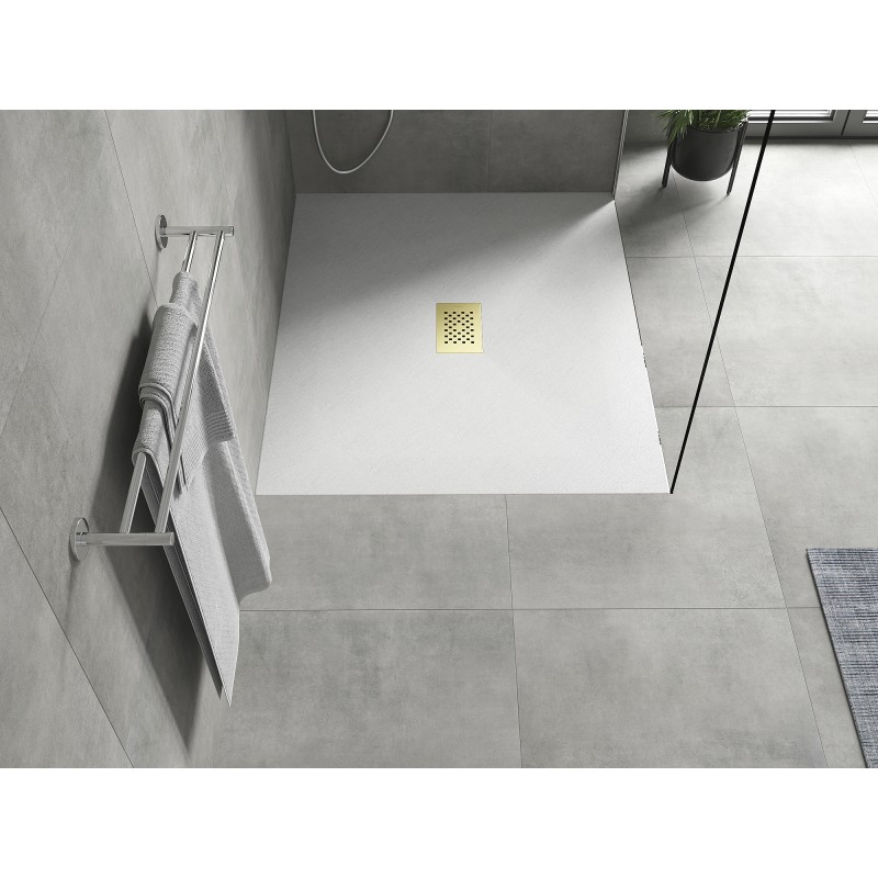 Mexen Hugo receveur de douche rectangulaire SMC 140 x 100 cm, blanc, cache doré - 42101014-G