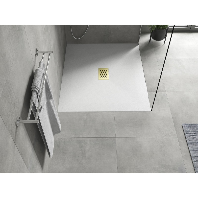 Mexen Hugo receveur rectangulaire SMC 130 x 100 cm, blanc, cache doré - 42101013-G
