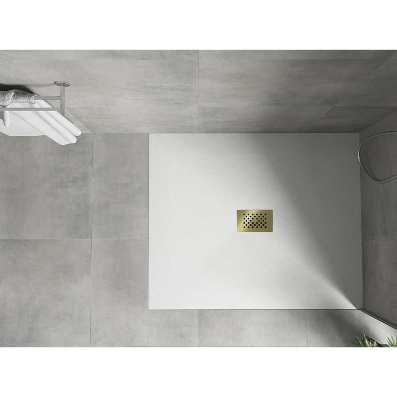 Mexen Hugo receveur de douche rectangulaire SMC 140 x 100 cm, blanc, cache doré - 42101014-G