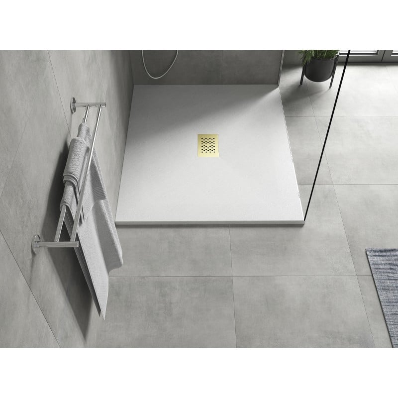 Mexen Hugo receveur de douche rectangulaire SMC 140 x 100 cm, blanc, cache doré - 42101014-G