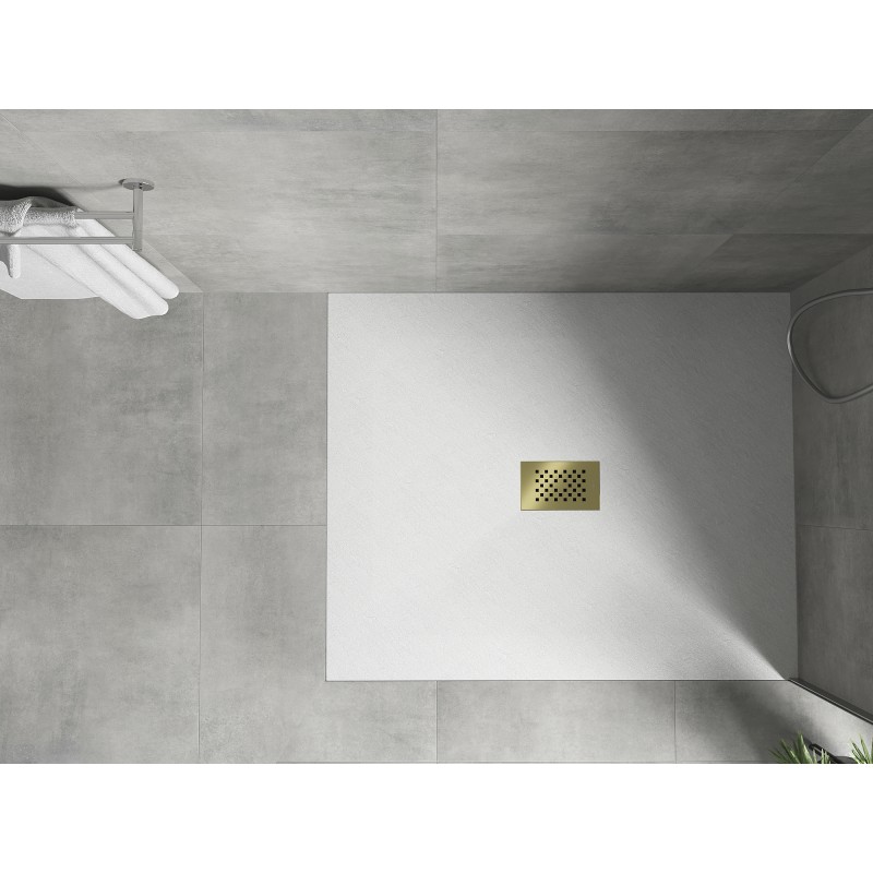 Mexen Hugo receveur de douche rectangulaire SMC 130 x 100 cm, blanc, cache doré - 42101013-G