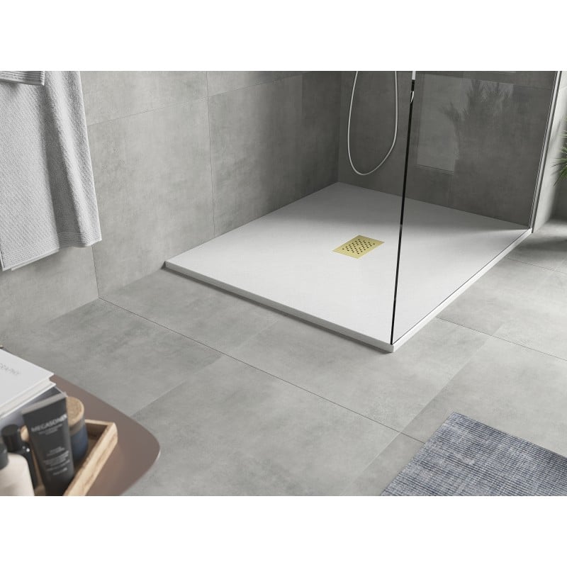 Mexen Hugo receveur de douche rectangulaire SMC 130 x 100 cm, blanc, cache doré - 42101013-G