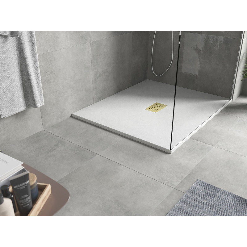 Mexen Hugo receveur rectangulaire SMC 130 x 100 cm, blanc, cache doré - 42101013-G