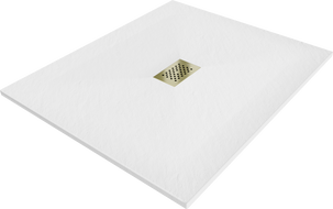 Mexen Hugo receveur de douche rectangulaire SMC 130 x 100 cm, blanc, cache doré - 42101013-G