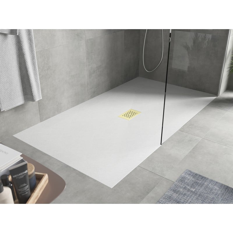 Mexen Hugo receveur rectangulaire SMC 200 x 100 cm, blanc, cache doré - 42101020-G