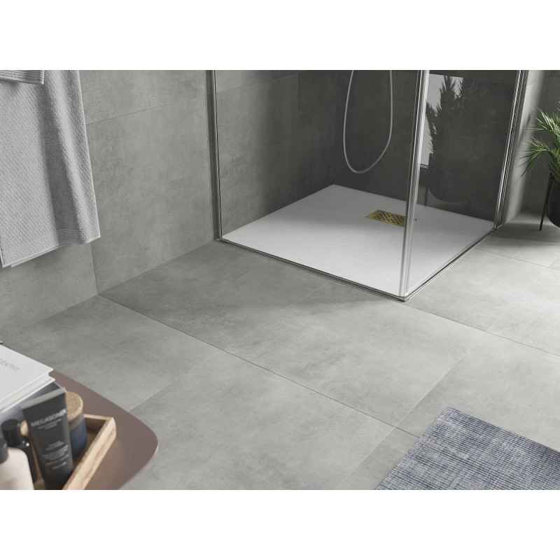 Mexen Hugo receveur de douche carré SMC 80 x 80 cm, blanc, cache-décor doré - 42108080-G