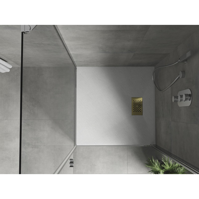 Mexen Hugo receveur de douche carré SMC 90 x 90 cm, blanc, cache-douche doré - 42109090-G