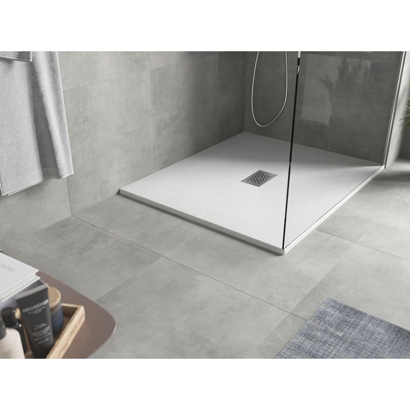 Mexen Hugo receveur rectangulaire SMC 110 x 100 cm, blanc, cache inox - 42101011-X