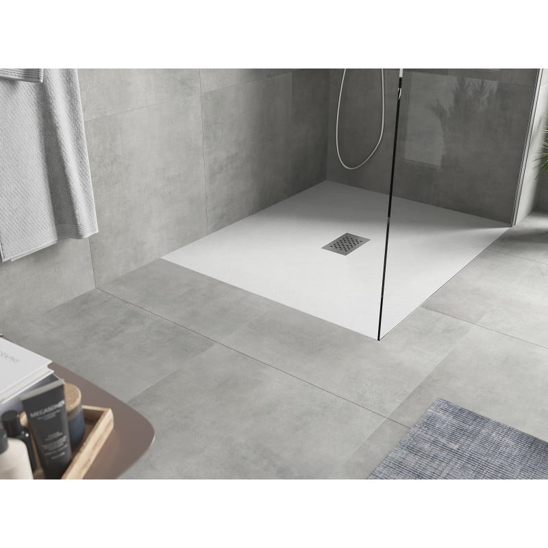 Mexen Hugo receveur rectangulaire SMC 110 x 100 cm, blanc, cache inox - 42101011-X