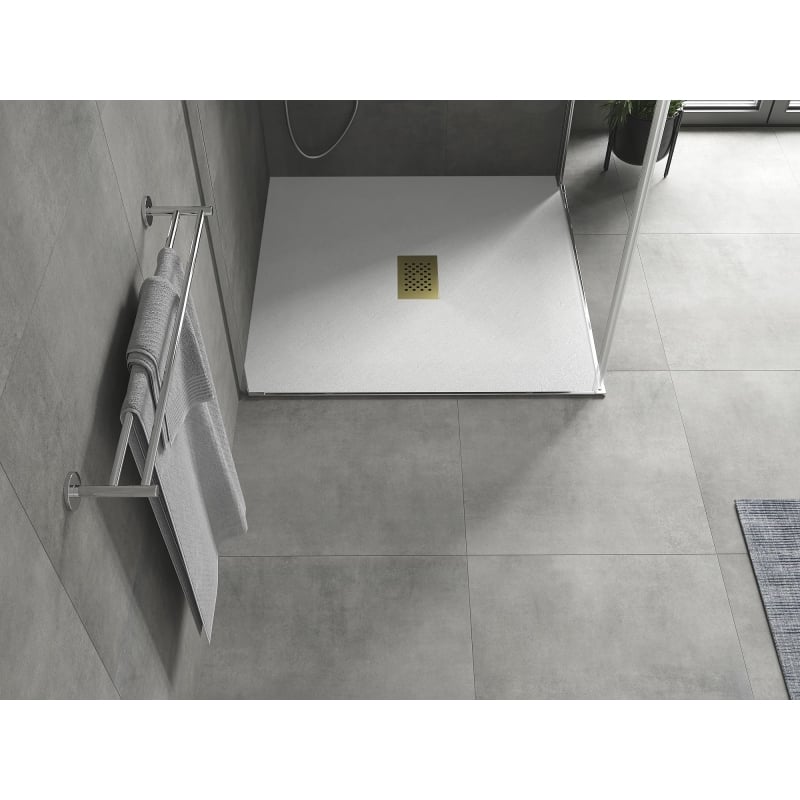 Mexen Hugo receveur de douche carré SMC 100 x 100 cm, blanc, cache doré - 42101010-G