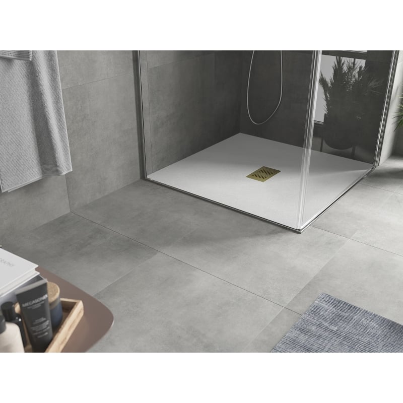 Mexen Hugo receveur de douche carré SMC 100 x 100 cm, blanc, cache doré - 42101010-G