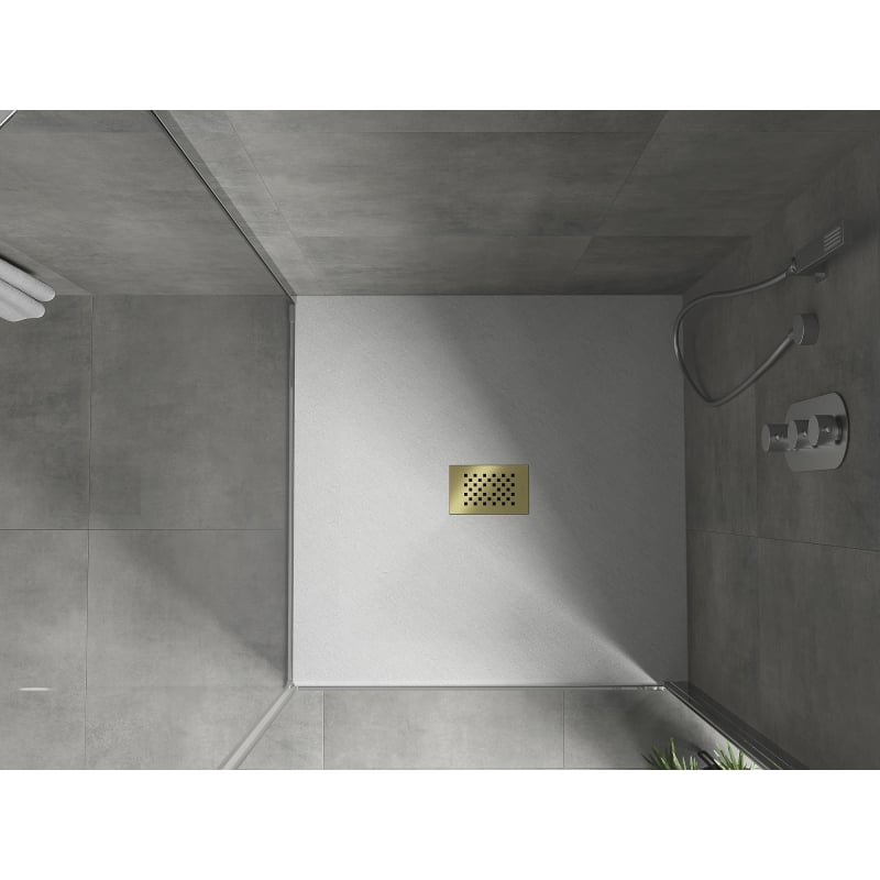 Mexen Hugo receveur de douche carré SMC 100 x 100 cm, blanc, cache doré - 42101010-G