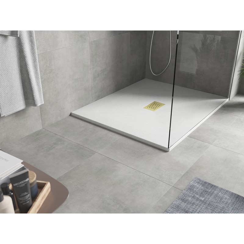 Mexen Hugo receveur de douche rectangulaire SMC 110 x 100 cm, blanc, cache-douche doré - 42101011-G