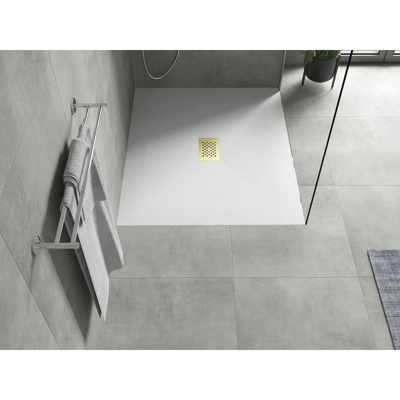 Mexen Hugo receveur de douche rectangulaire SMC 110 x 100 cm, blanc, cache doré - 42101011-G