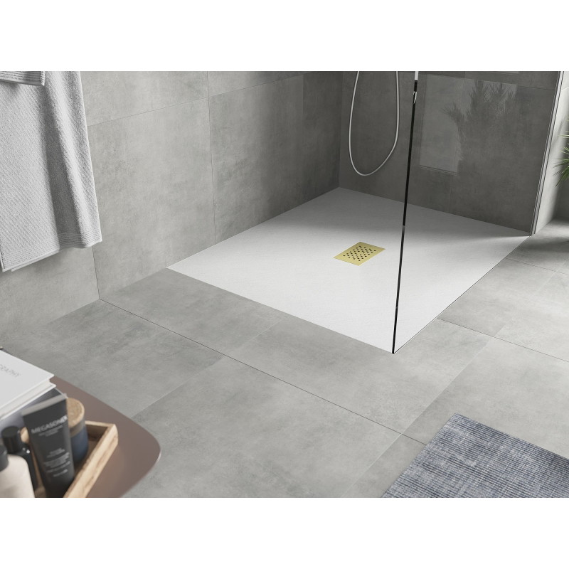 Mexen Hugo receveur de douche rectangulaire SMC 110 x 100 cm, blanc, cache doré - 42101011-G