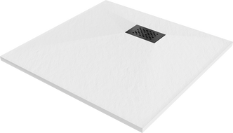 Receveur de douche carré Mexen Hugo SMC 90 x 90 cm, blanc, avec grille noire - 42109090-B