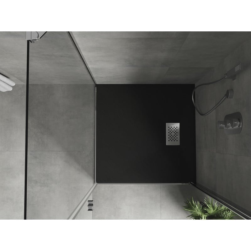 Mexen Hugo receveur de douche carré SMC 70 x 70 cm, noir, cache inox - 42707070-X