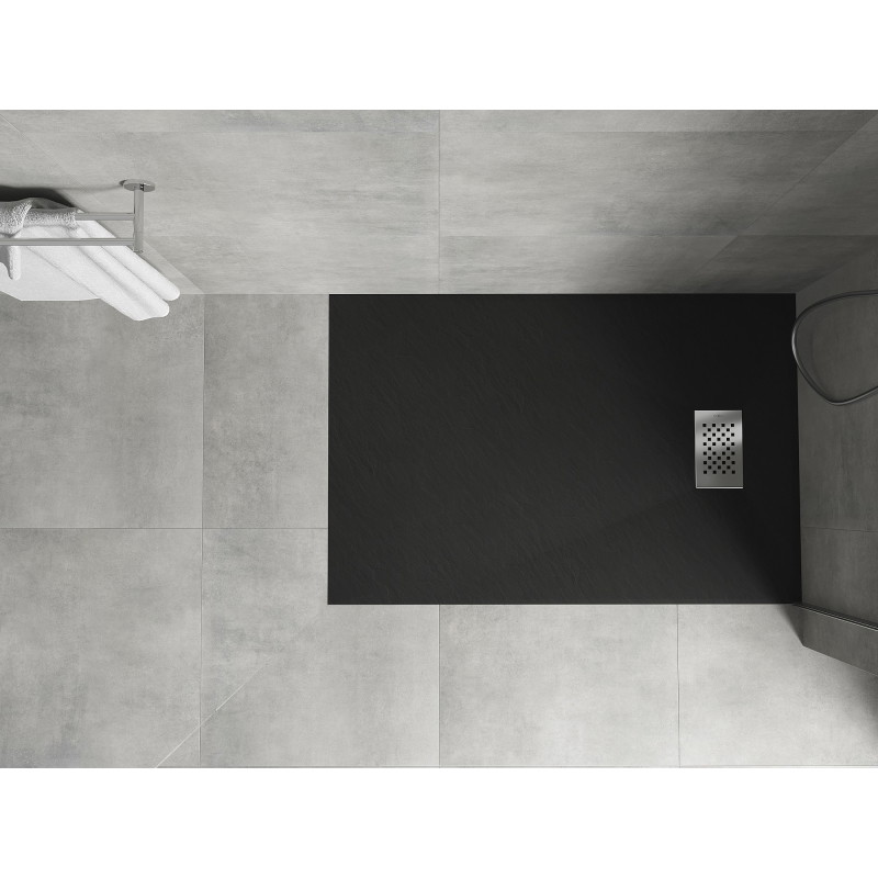 Mexen Hugo receveur de douche rectangulaire SMC 80 x 70 cm, noir, cache inox - 42707080-X