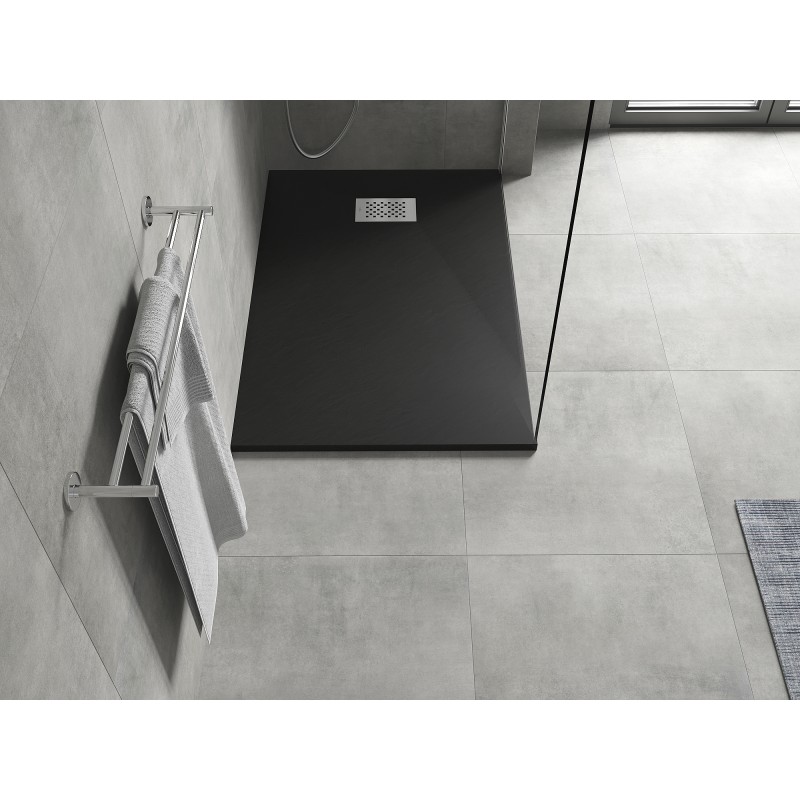 Mexen Hugo receveur rectangulaire SMC 80 x 70 cm, noir, cache inox - 42707080-X