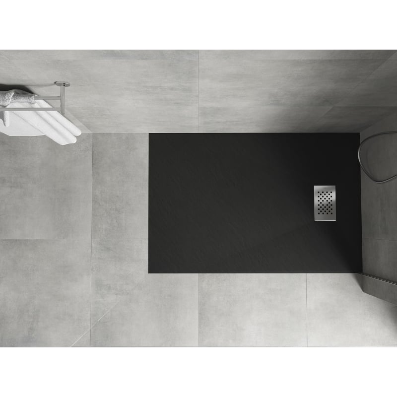 Mexen Hugo receveur de douche rectangulaire SMC 90 x 70 cm, noir, cache inox - 42707090-X