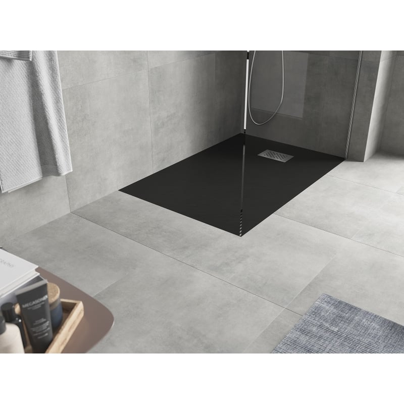 Mexen Hugo receveur de douche rectangulaire SMC 120 x 70 cm, noir, cache inox - 42707012-X