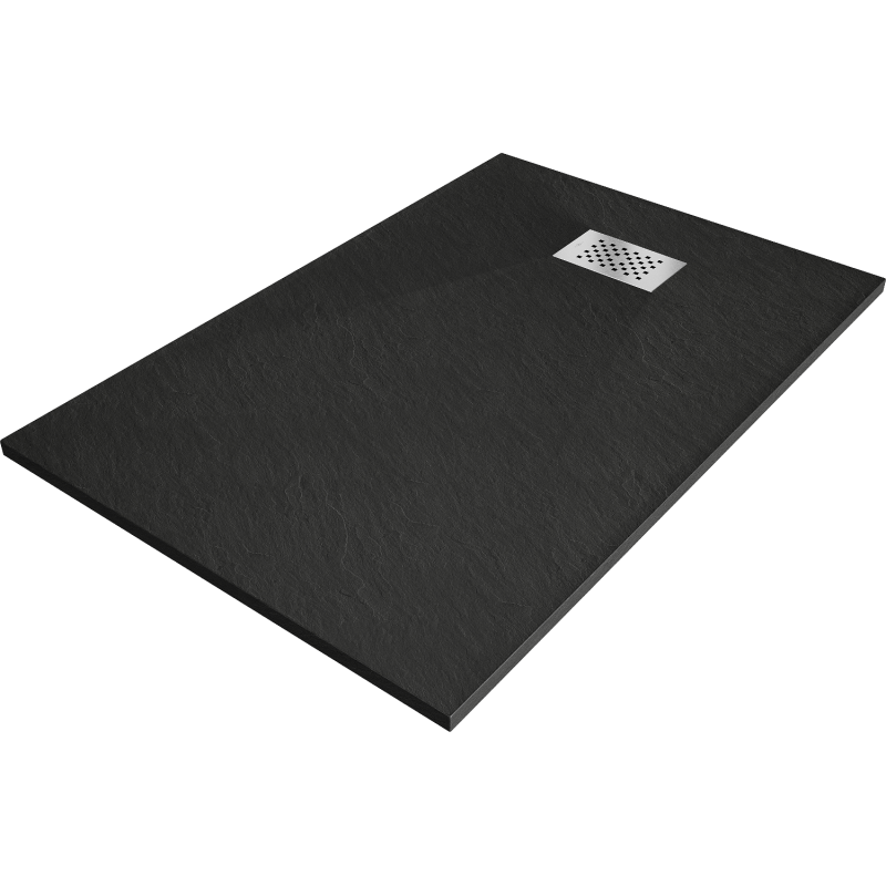 Bac à douche rectangulaire SMC Mexen Hugo 100 x 70 cm, noir, cache inox - 42707010-X