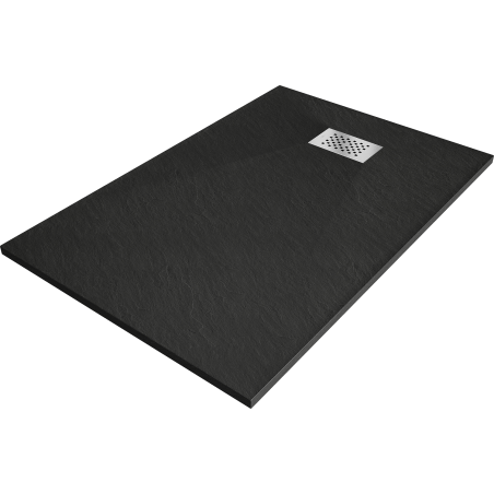Bache de douche Mexen Hugo SMC rectangulaire 100 x 70 cm, noir, couvercle inox - 42707010-X