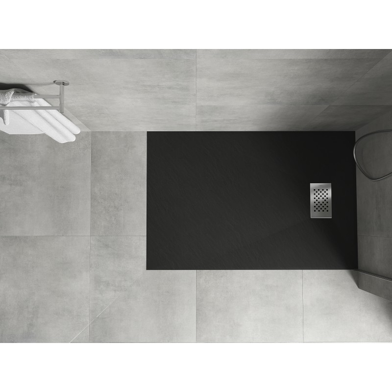 Mexen Hugo bac de douche rectangulaire SMC 130 x 70 cm, noir, cache inox - 42707013-X