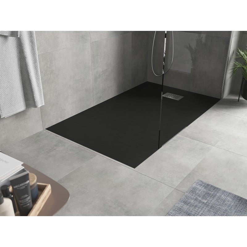 Mexen Hugo receveur rectangulaire SMC 140 x 70 cm, noir, cache inox - 42707014-X