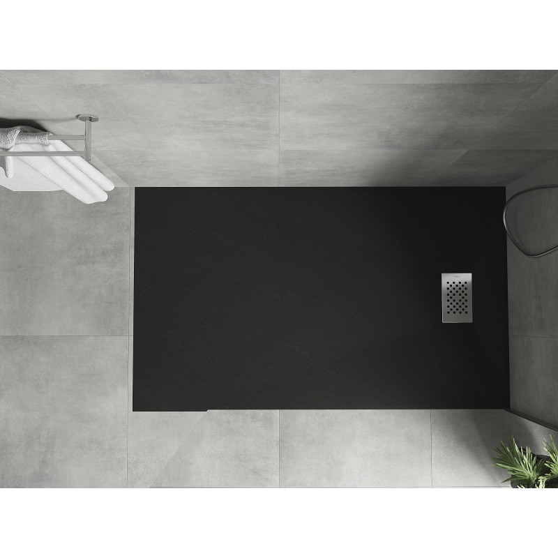 Mexen Hugo receveur de douche rectangulaire SMC 140 x 70 cm, noir, cache en inox - 42707014-X