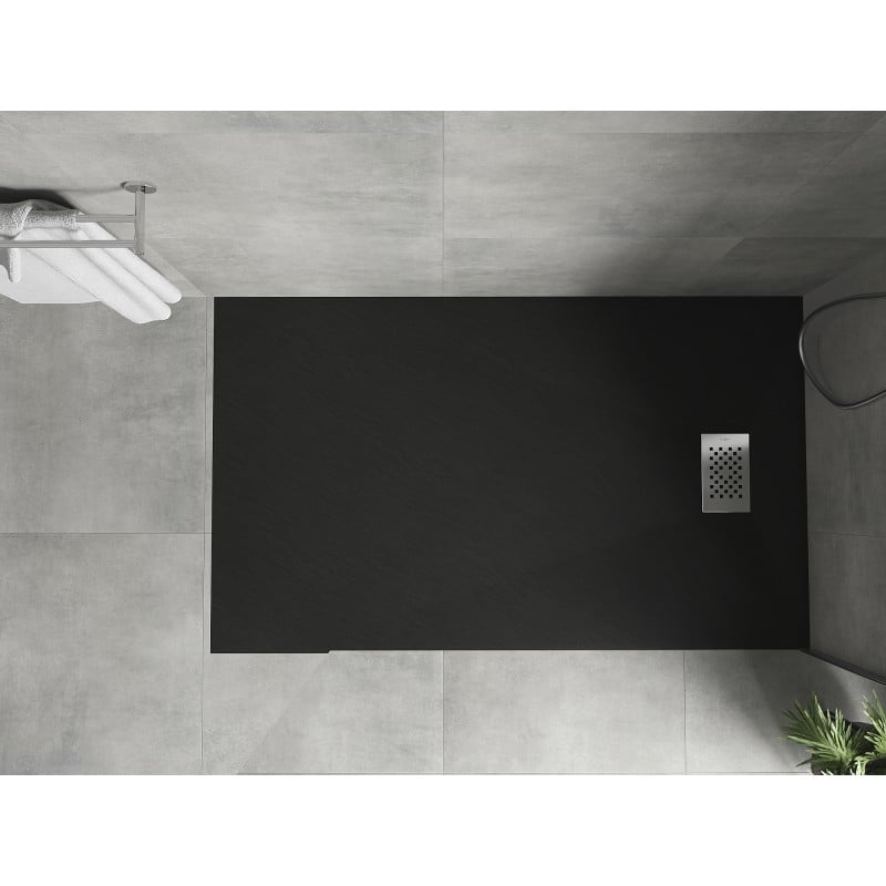 Mexen Hugo receveur rectangulaire SMC 140 x 70 cm, noir, cache inox - 42707014-X