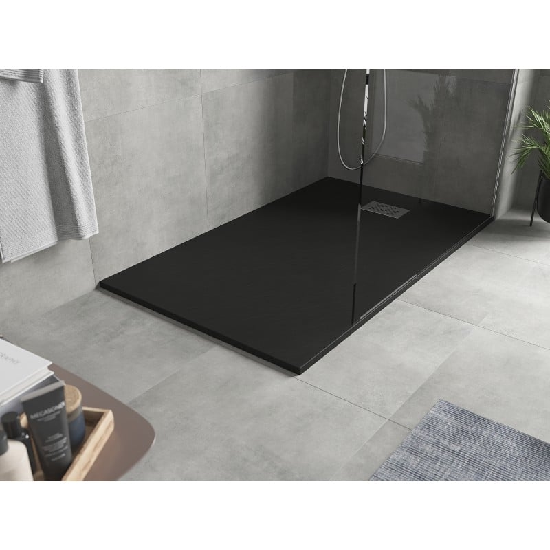 Mexen Hugo receveur rectangulaire SMC 140 x 70 cm, noir, cache inox - 42707014-X
