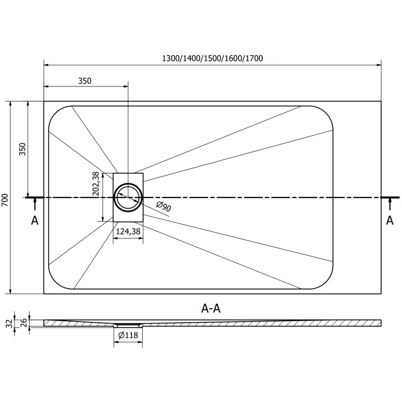 Mexen Hugo receveur de douche rectangulaire SMC 140 x 70 cm, noir, cache inox - 42707014-X