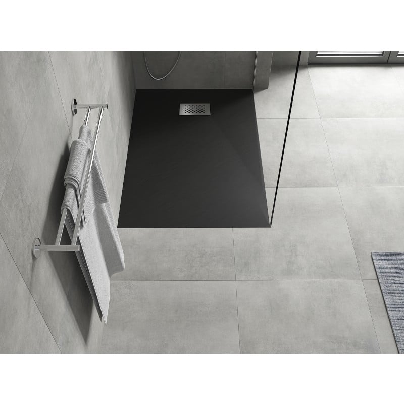 Mexen Hugo receveur rectangulaire SMC 100 x 80 cm, noir, cache inox - 42708010-X