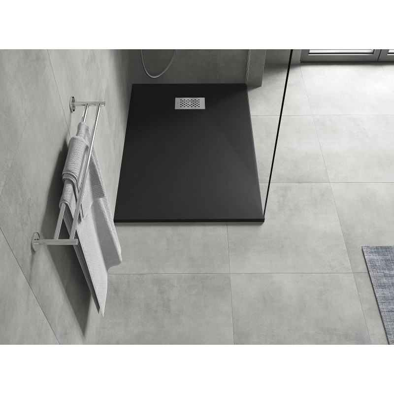 Mexen Hugo receveur de douche rectangulaire SMC 120 x 80 cm, noir, cache inox - 42708012-X