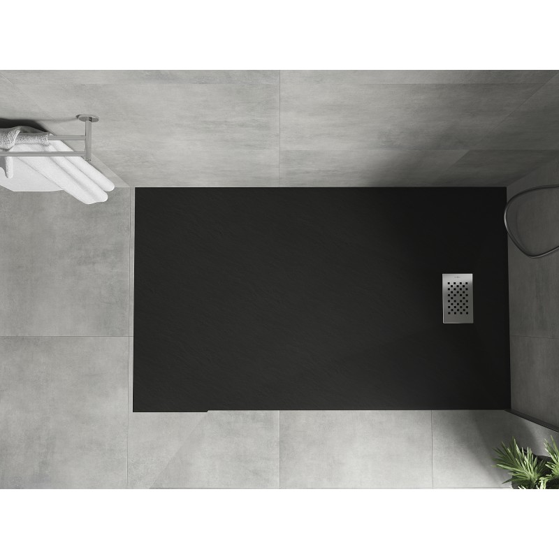Mexen Hugo receveur de douche rectangulaire SMC 150 x 80 cm, noir, cache inox - 42708015-X