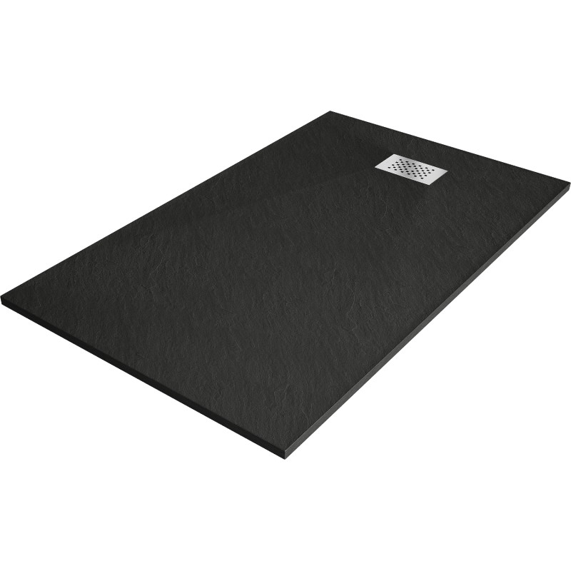 Mexen Hugo receveur de douche rectangulaire SMC 150 x 80 cm, noir, couvercle inox - 42708015-X